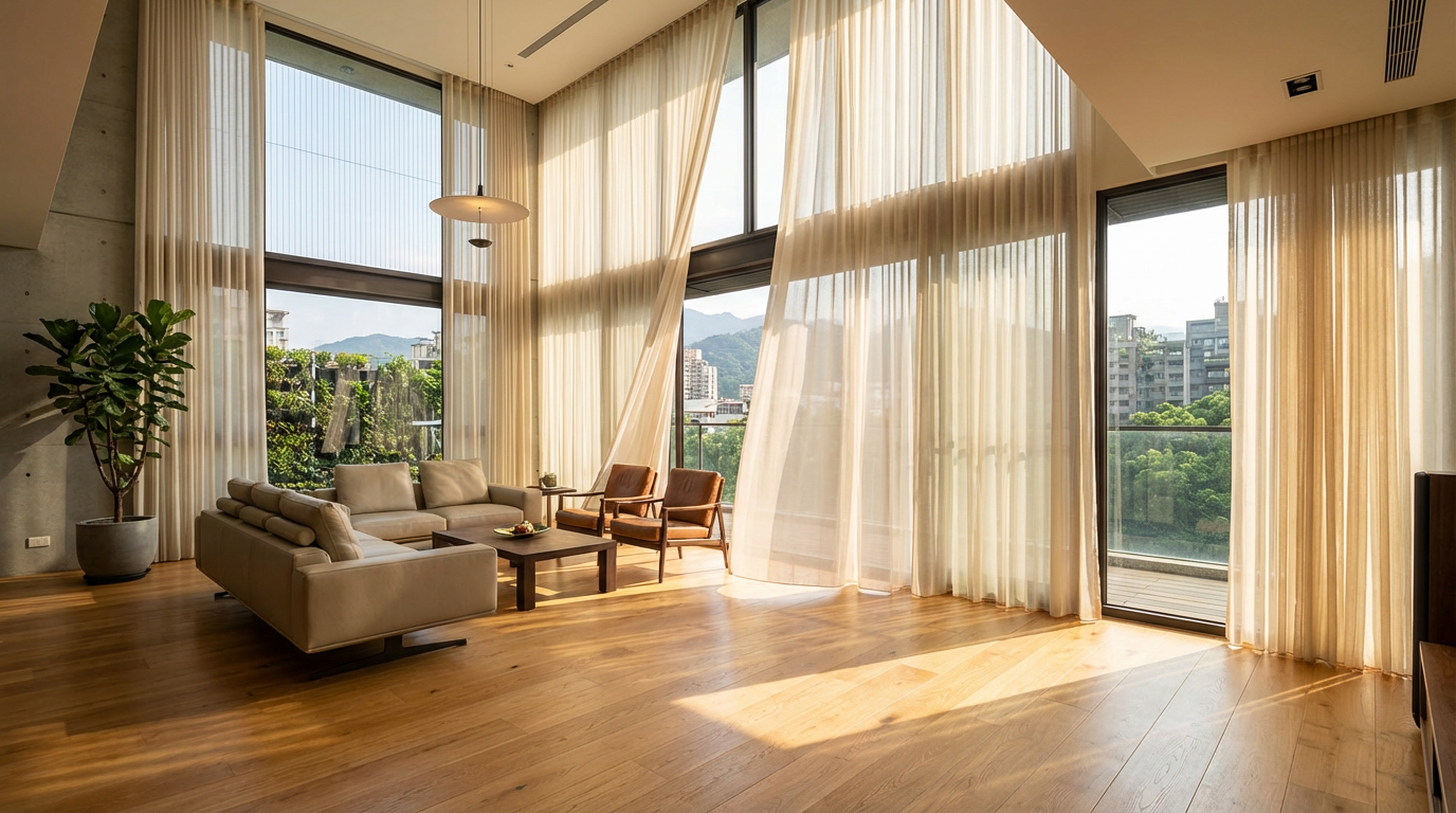 大面積落地窗電動窗簾安裝場景