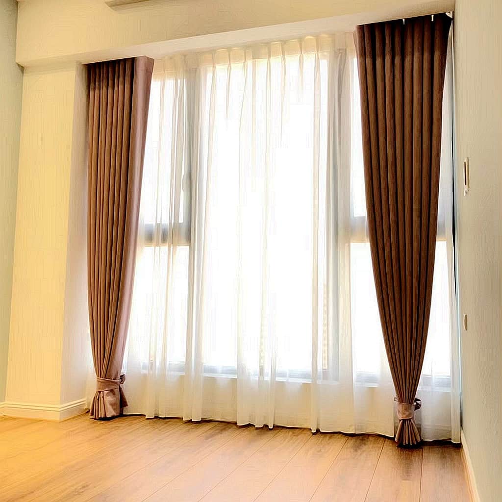 次臥房窗簾規劃設計:棉質窗簾布-素紋路紗簾